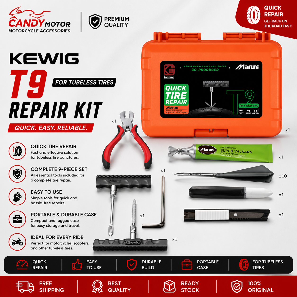 KEWIG T9 Repair Kit Tubeless Tire