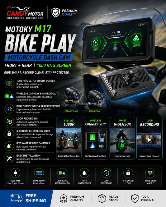 M17 Bike Play Motorcycle Dash Cam (Front + Rear) With 1000 Nits Screen