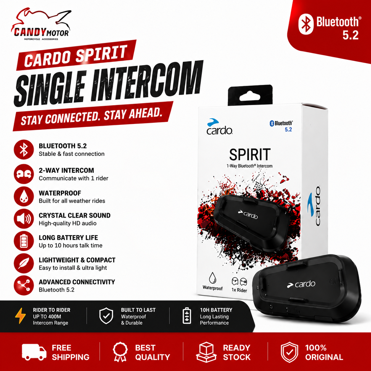 Cardo Spirit Single Intercome – CandyMotor