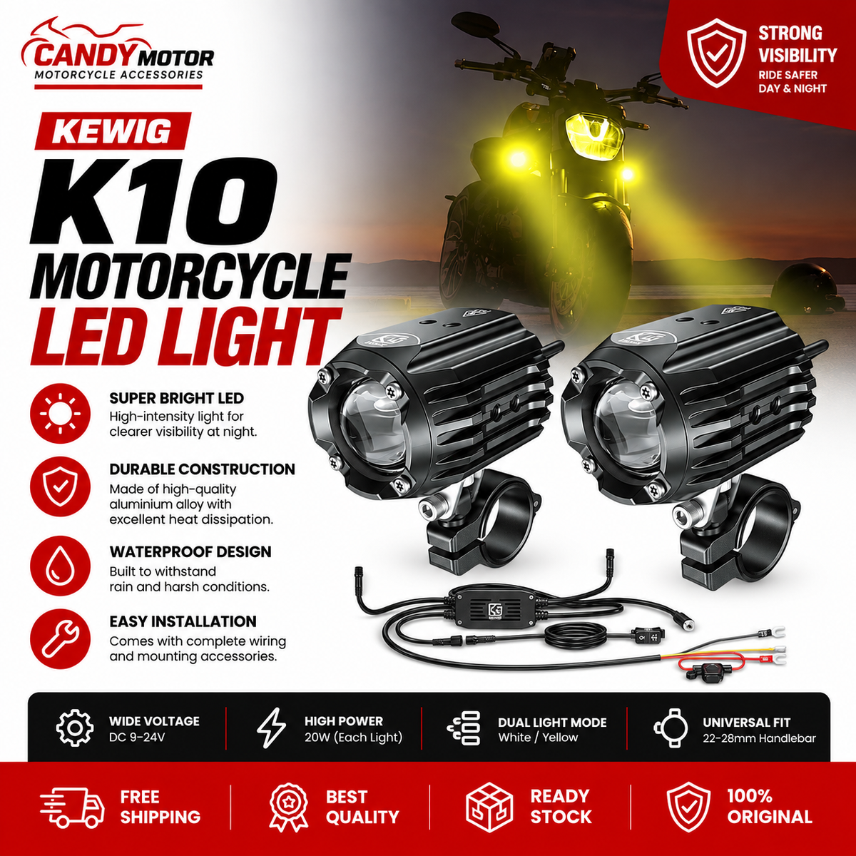 KEIWG K10 Motorcycle Fog LED Light