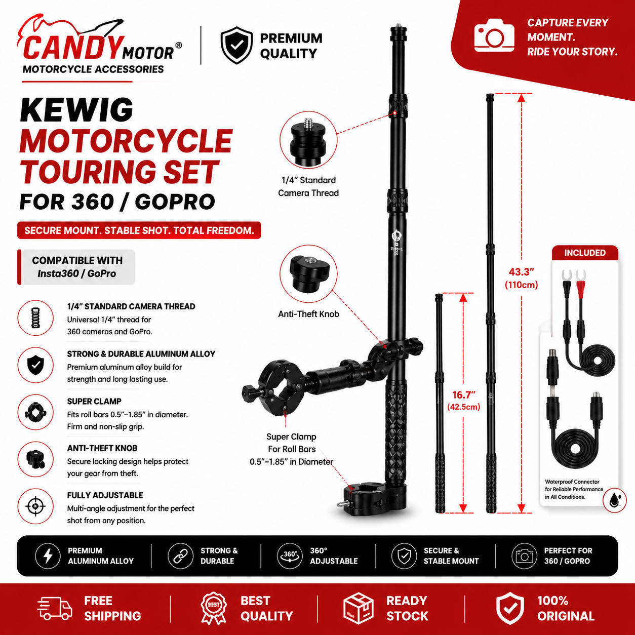 KEWIG Motorcycle Touring Set for 360/GoPro