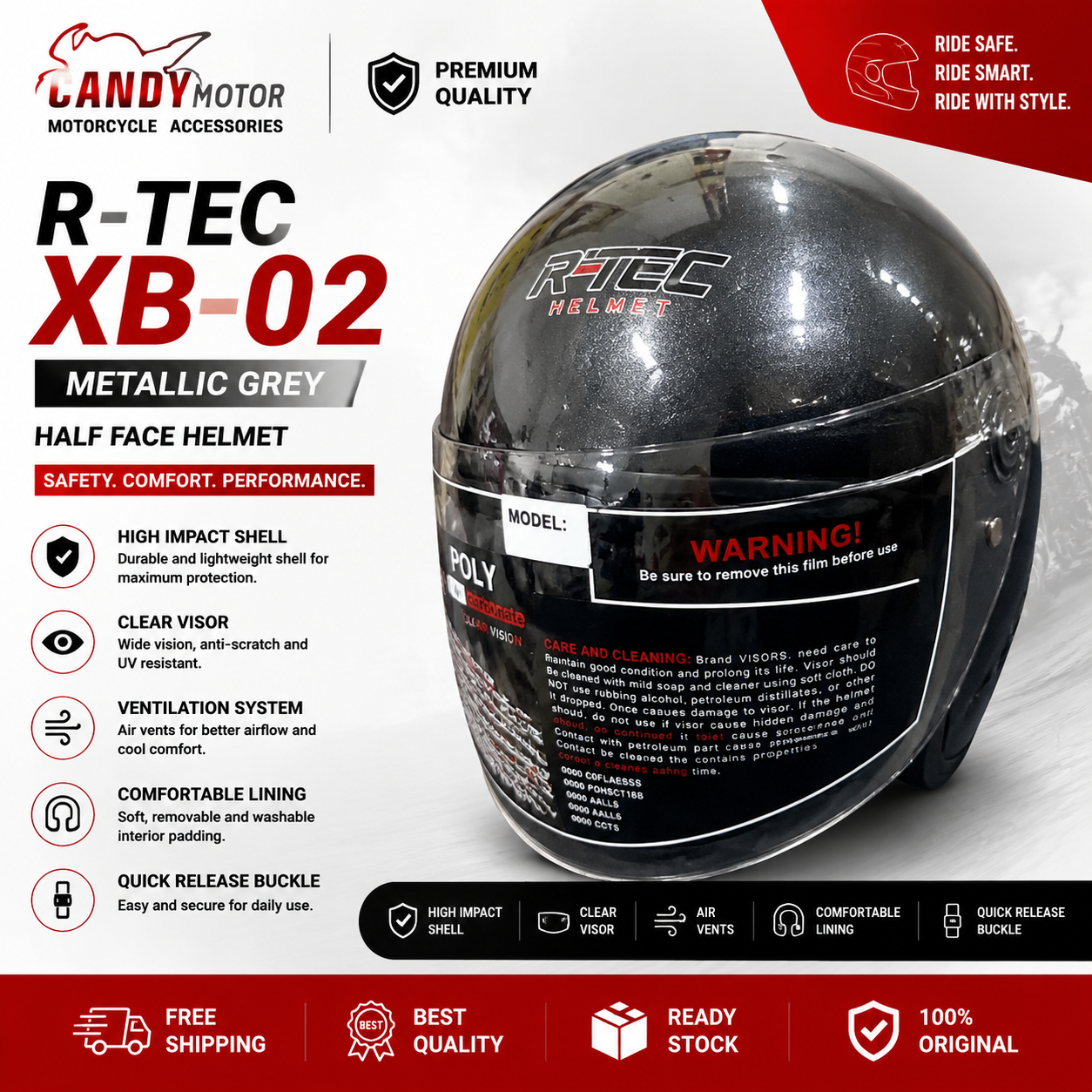 R-TEC XB-02 Helmet Metalic Grey