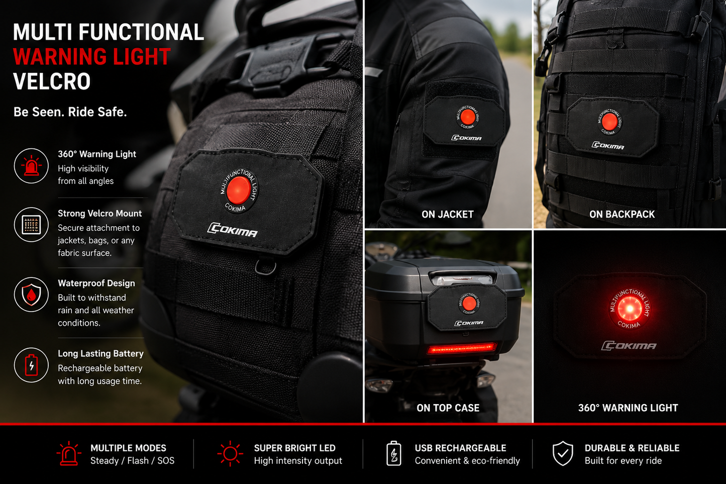 COKIMA Multi-functional Warning Lights Velcro