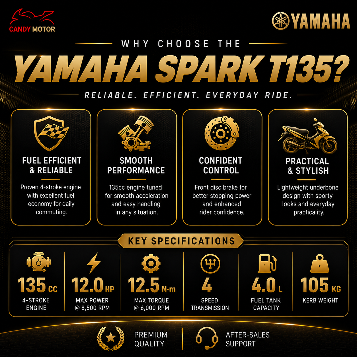 YAMAHA SPARK T125 2011 Black (COE until May 2031) Secondhand Motorbike