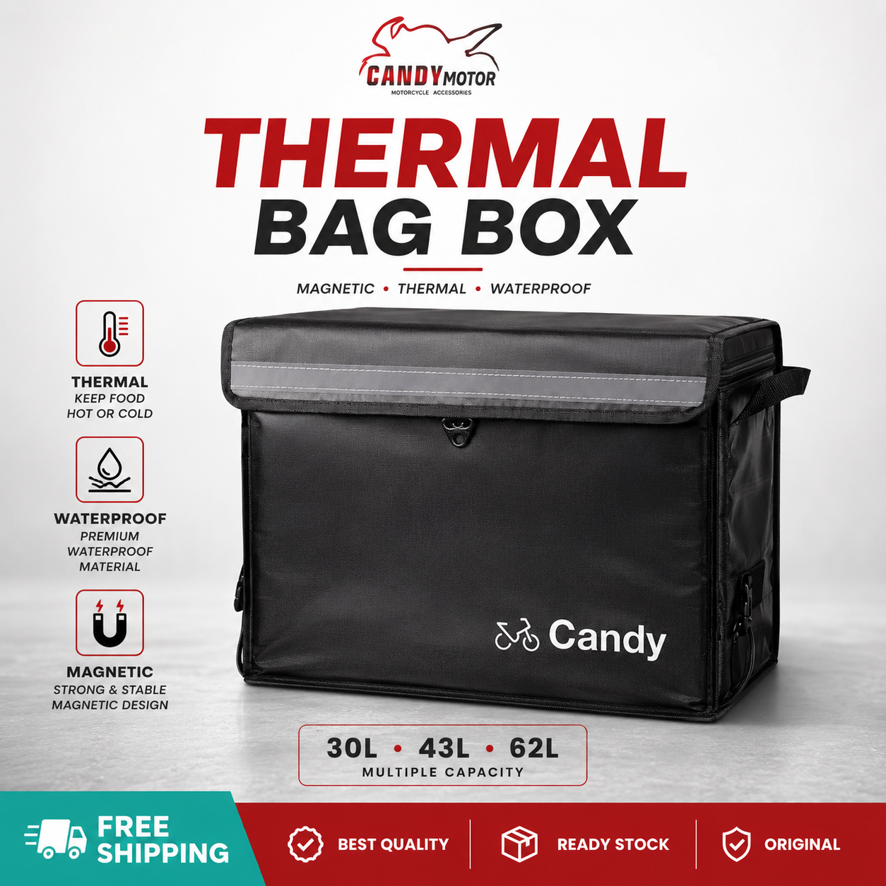 MAGNETIC Thermal bag box for food delivery rider heat insulation delivery magnet Candymotor