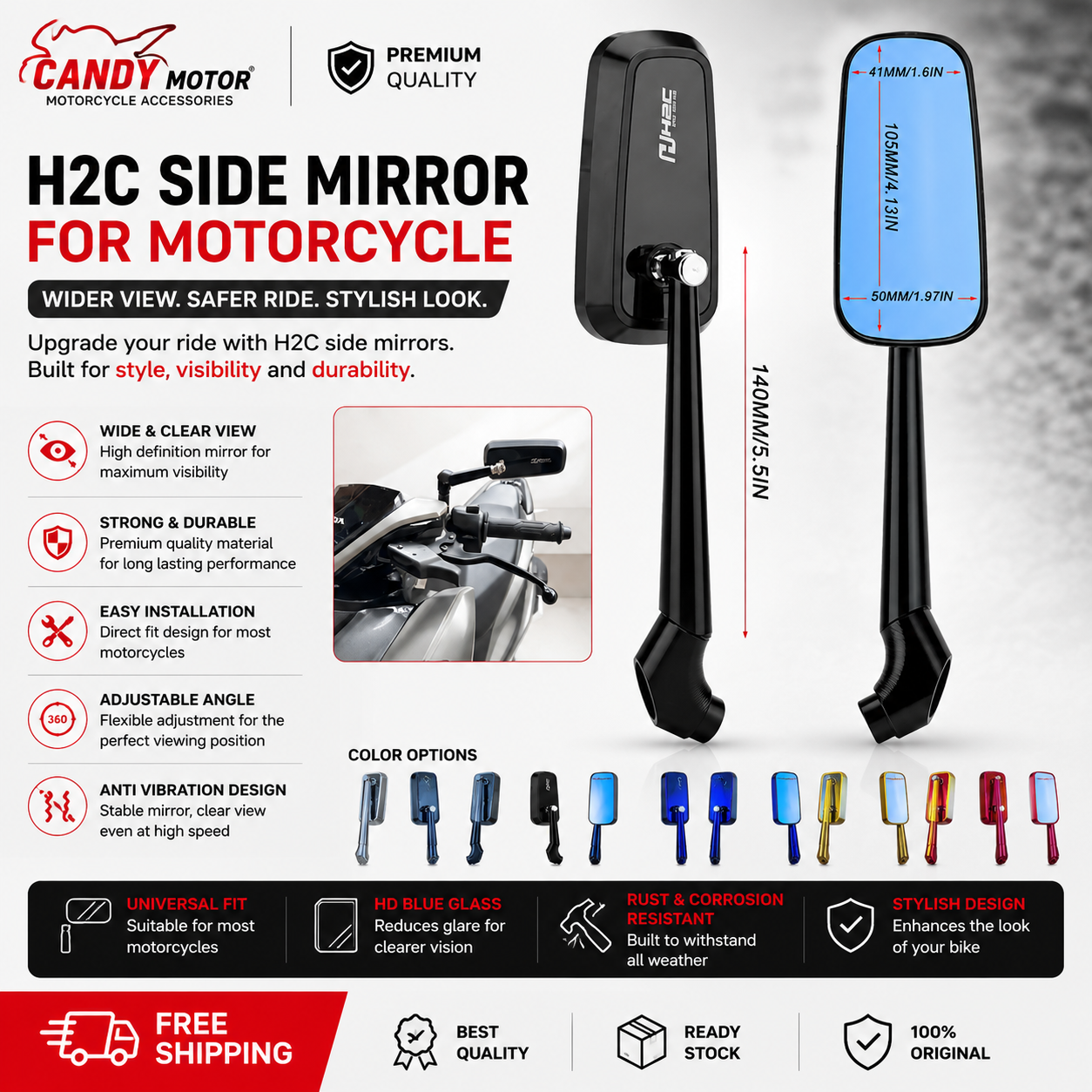 H2C Side Mirror for Motorcycle