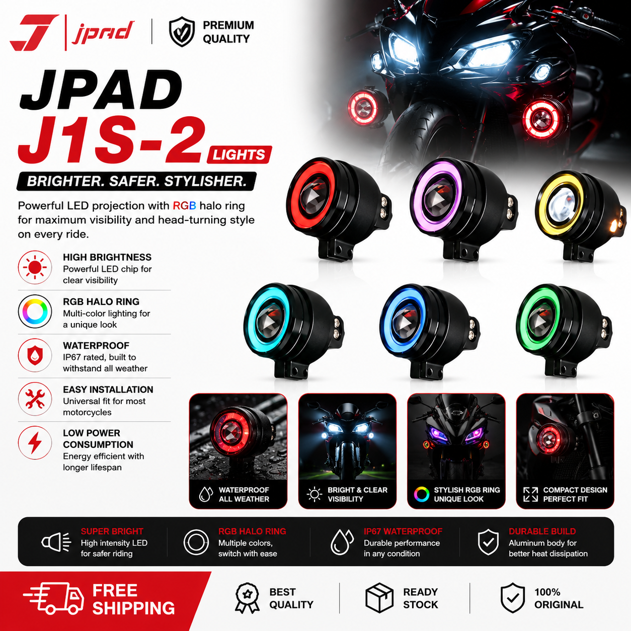 Jpad J1S-2 Motorclycle LED Light 6 Color