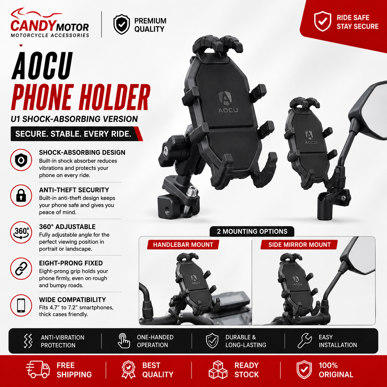 AOCU Phone Holderbar Mount and Mirror Mount