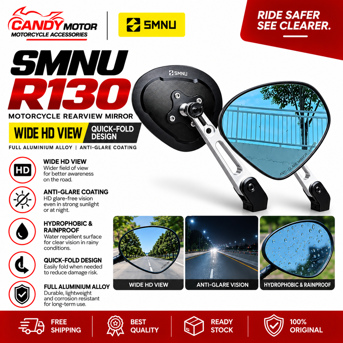 SMNU R130 Motorcycle Rearview Mirror