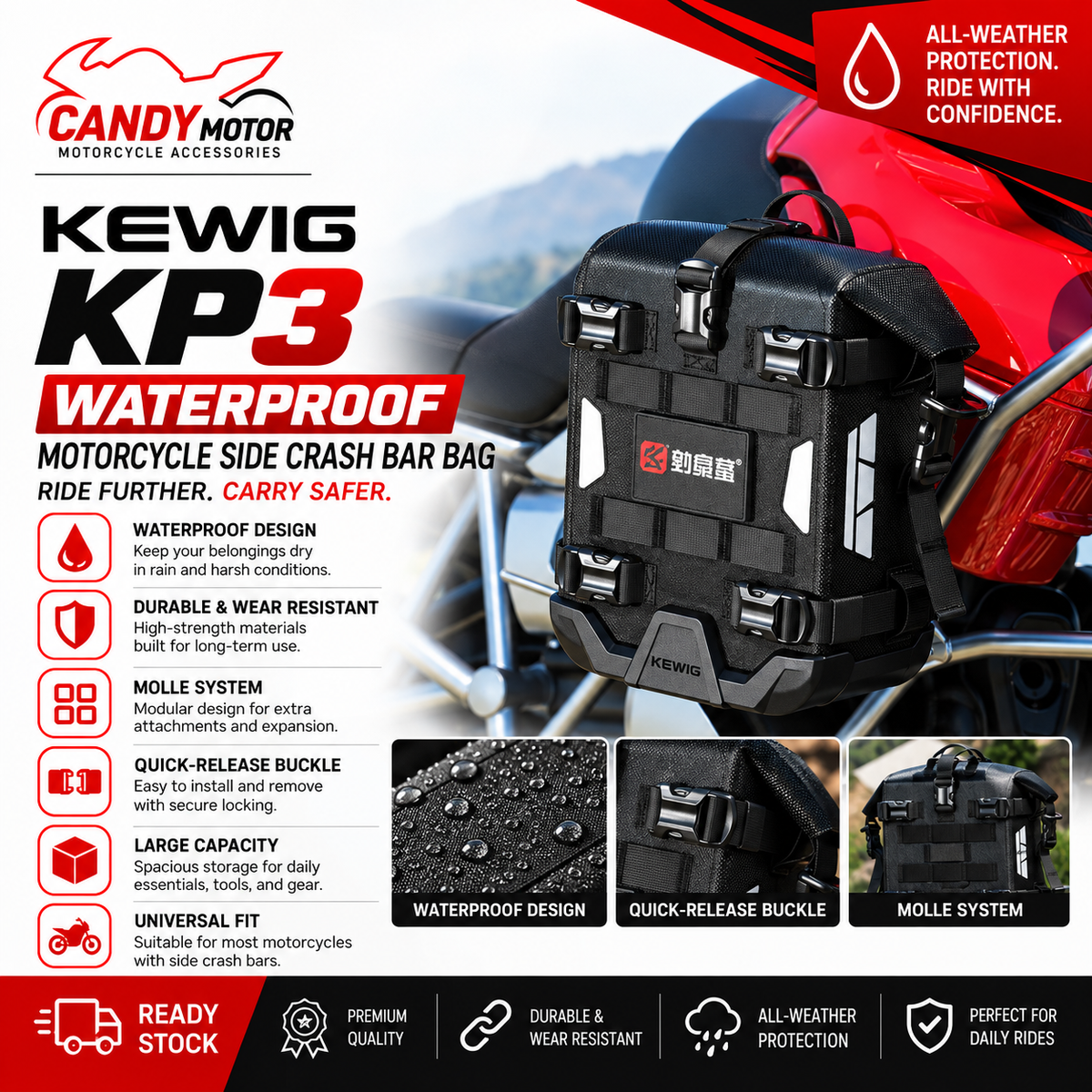 KEWIG KP3 Waterproof Motorcycle Side Crash Bag