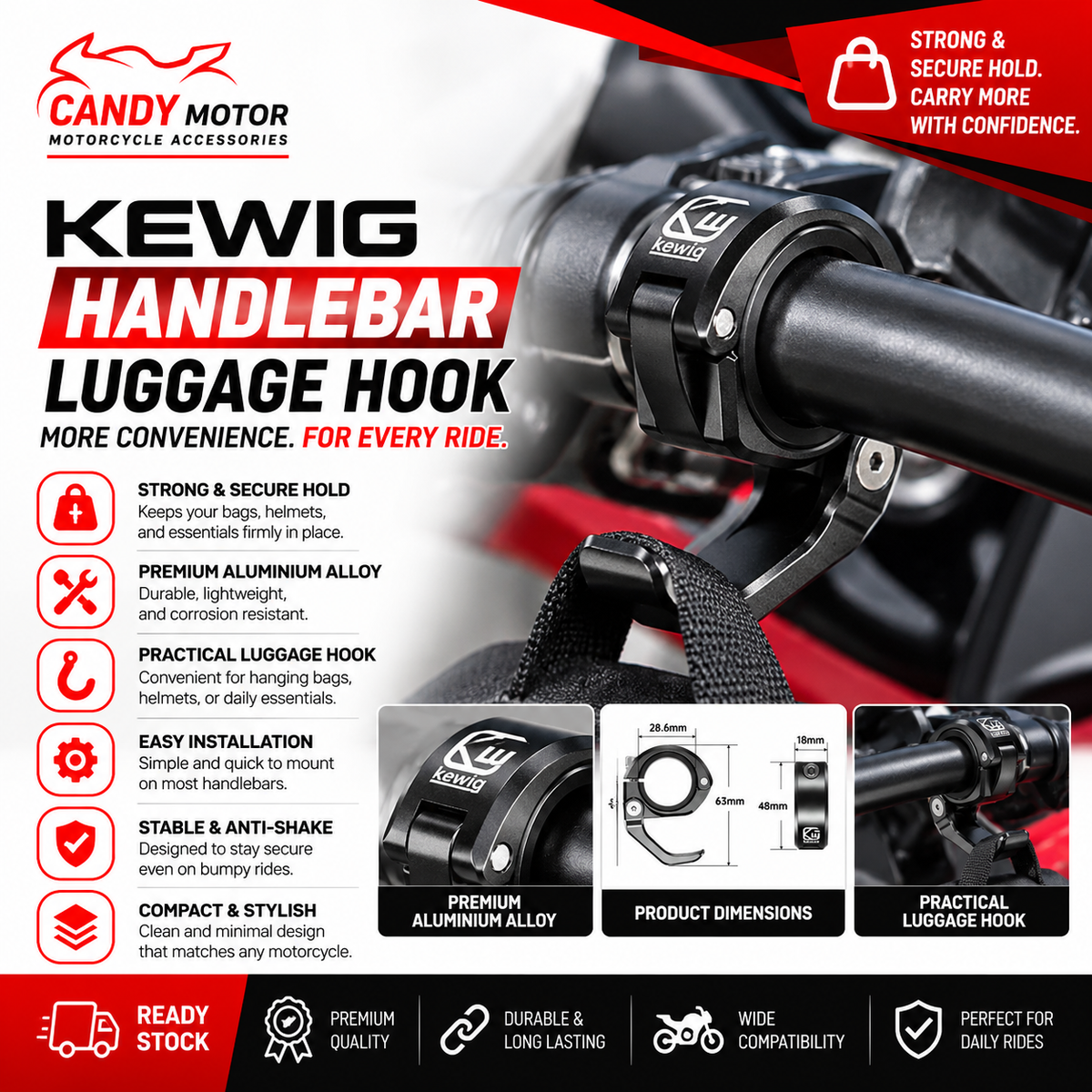 KEWIG Handlebar Luggage Hook CBK-2