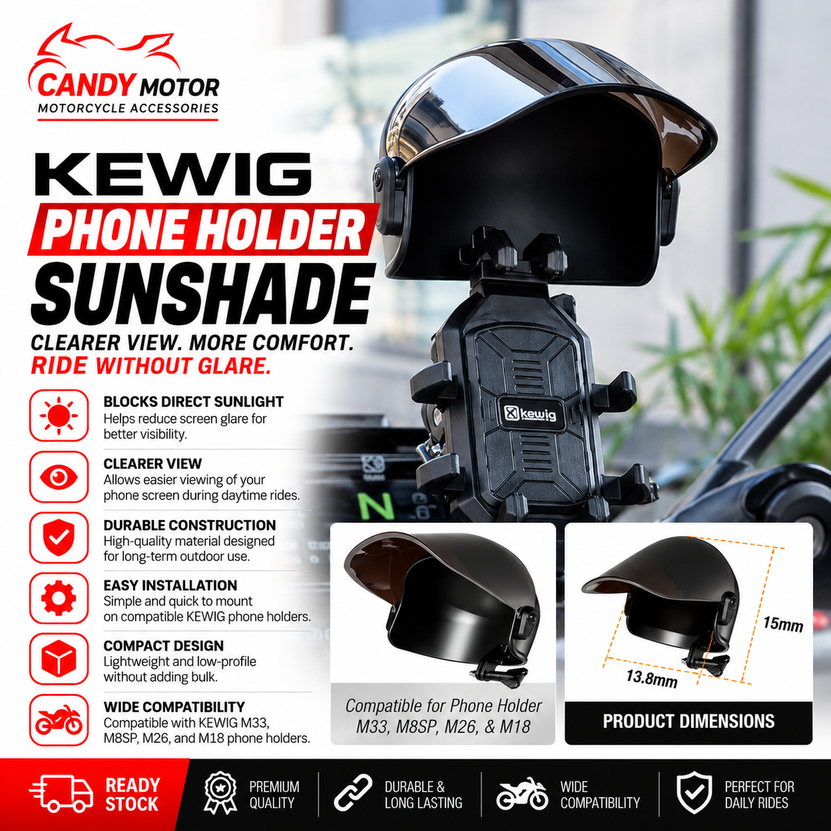 KEWIG Motorcycle Phone Holder Sunshade