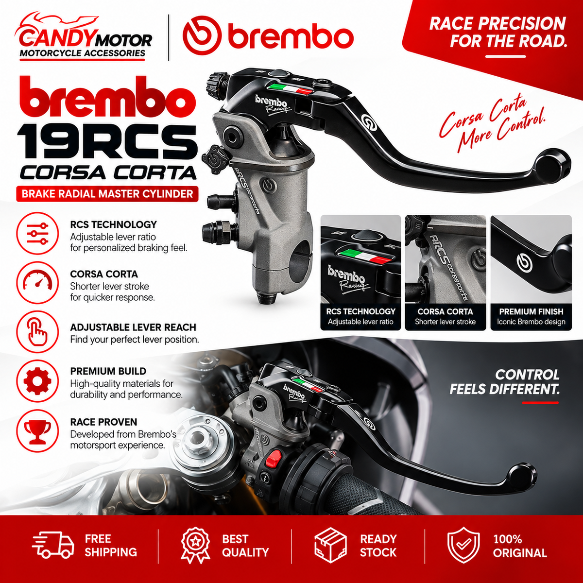BREMBO Brake Radial Master Cylinder (19RCS Corsa Corta)