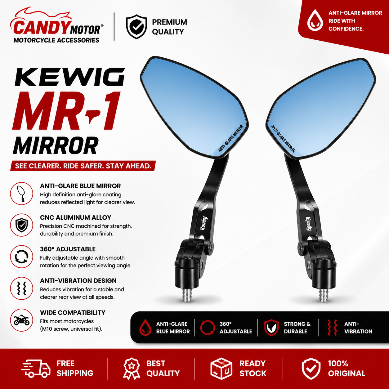 KEWIG MR-1 Anti-Glare Rear View Side Mirror