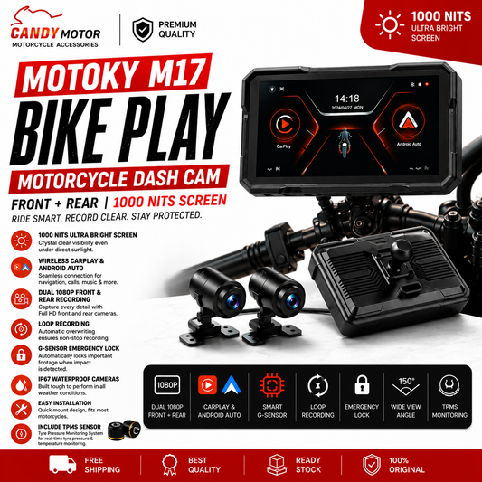 M17 Bike Play Motorcycle Dash Cam (Front + Rear) With 1000 Nits Screen