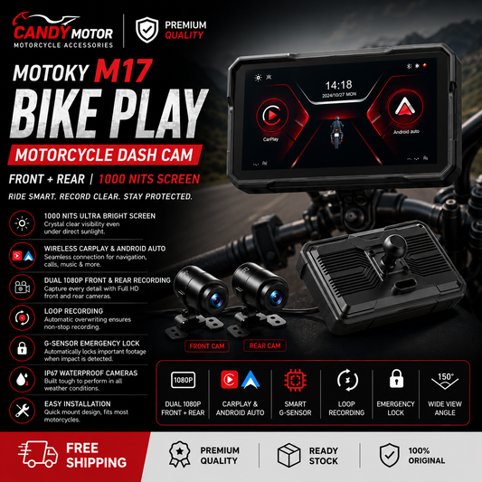 M17 Bike Play Motorcycle Dash Cam (Front + Rear) With 1000 Nits Screen