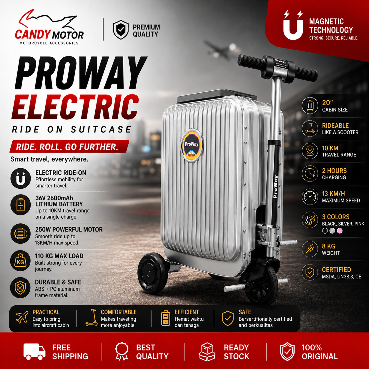 ProWay Electric Ride-on Suitcase Electric Scooter Suitcase