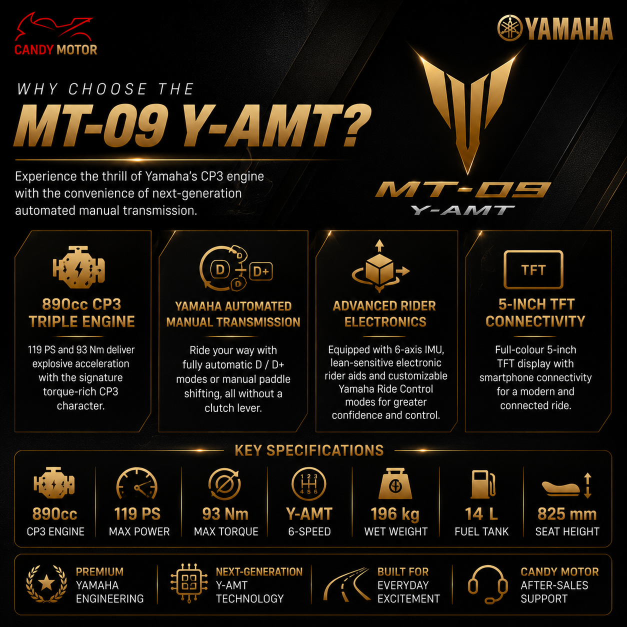 YAMAHA MT-09 T-AMT Tech Black Motorbike