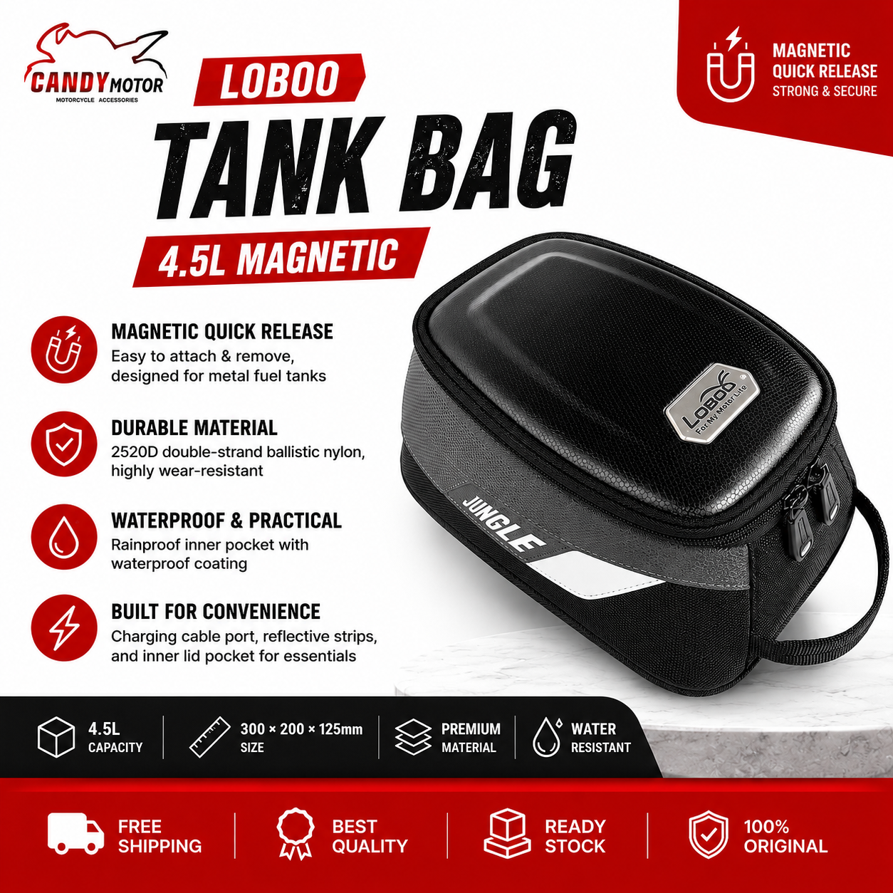 LOBOO Tank Bag – 4.5L MAGNETIC