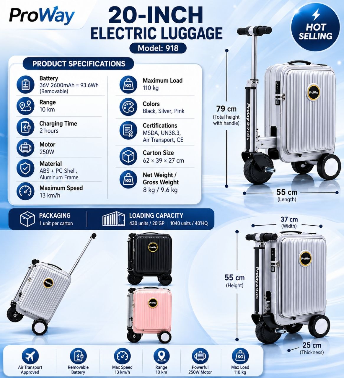 ProWay Electric Ride-on Suitcase Electric Scooter Suitcase
