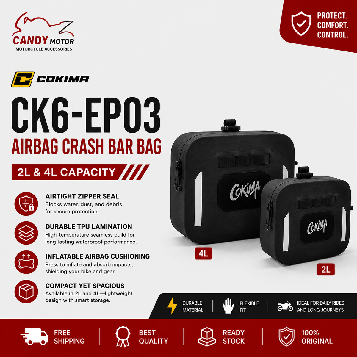 COKIMA CK6-EPO3 Airbag Crash Bar Bag 2L & 4L Motorcycle Air-Tight Crash Bar Bag