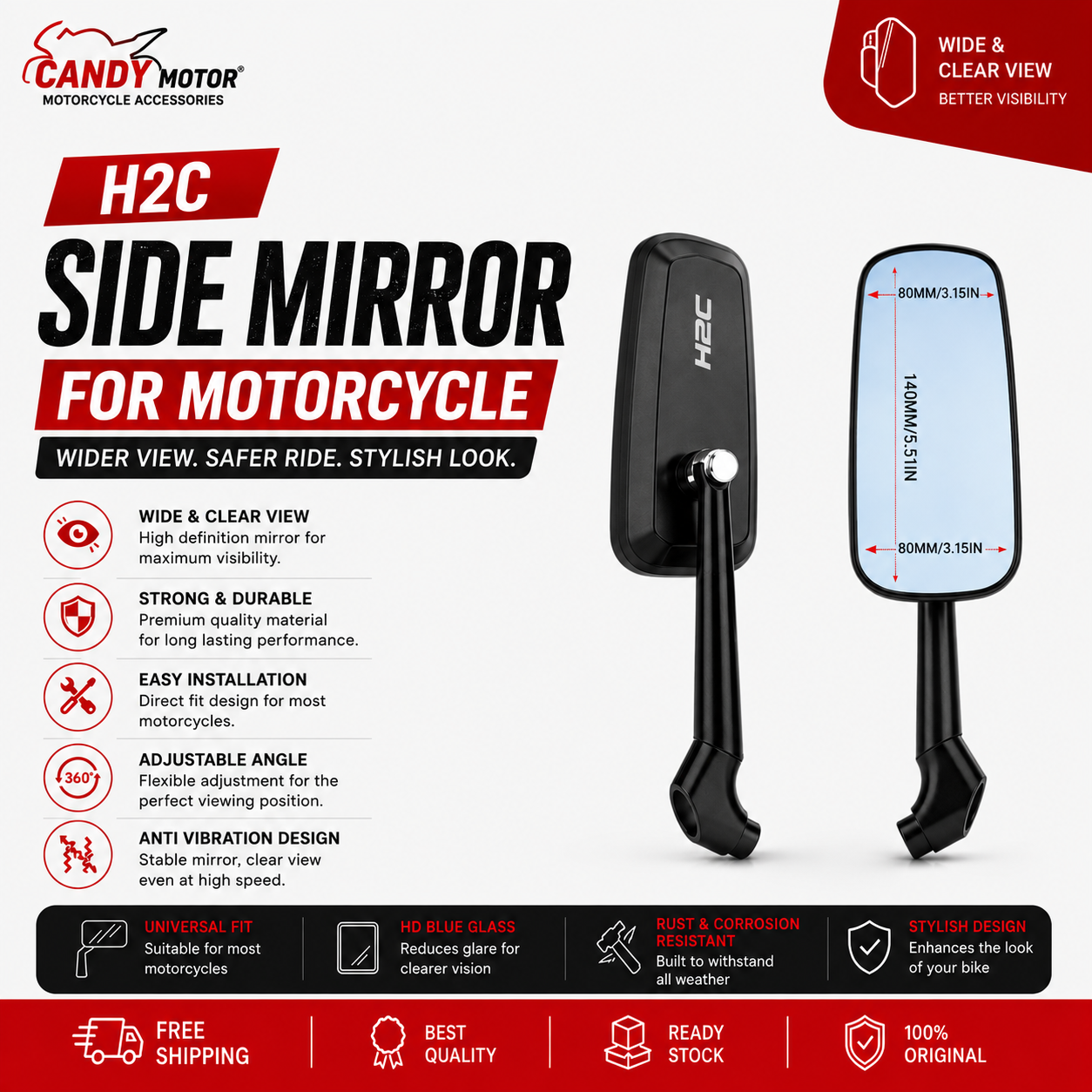 H2C Side Mirror for Motorcycle