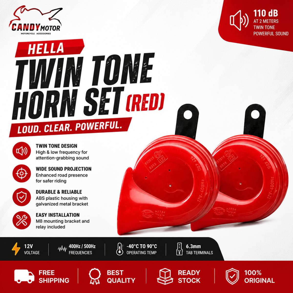 Hella Twin Tone Horn Set (Red)
