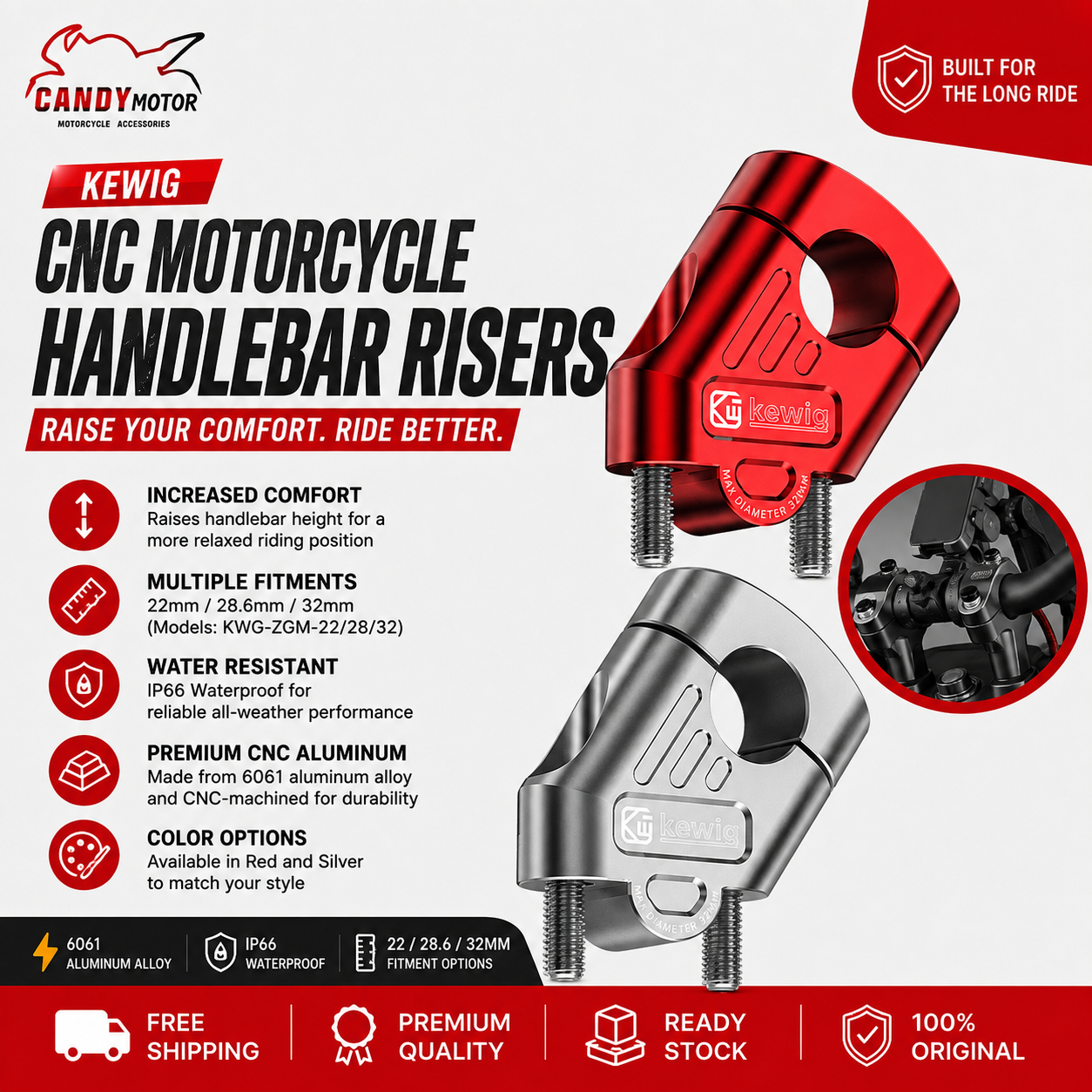 Kewig CNC Motorcycle Handlebar Risers