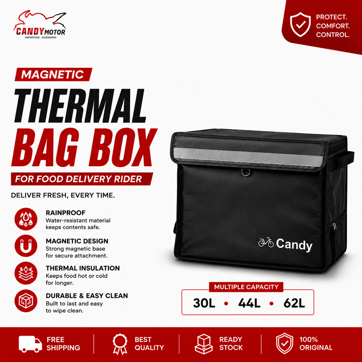 MAGNETIC Thermal bag box for food delivery rider heat insulation delivery magnet Candymotor