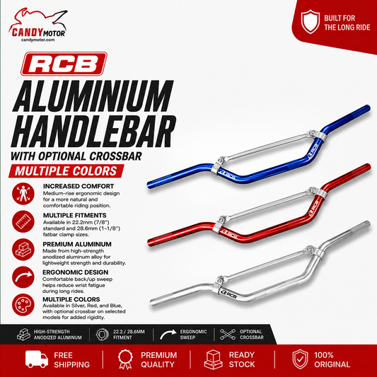 RCB Aluminum Handlebar with Optional Crossbar Multiple Colors