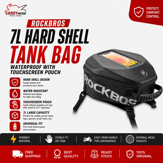 ROCKBROS 7L Hard Shell Motorcycle Tank Bag Waterproof with Touchscreen Phone Pouch