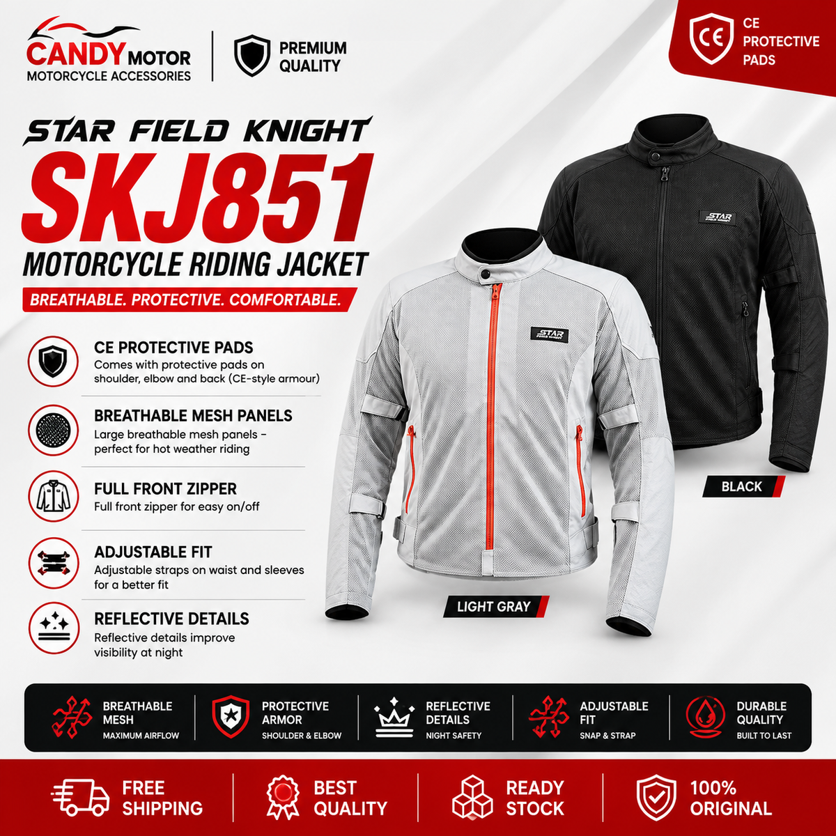 STAR FIELD KNIGHT SKJ851 Motorcycle Riding Jacket CE Protective Pads Mesh
