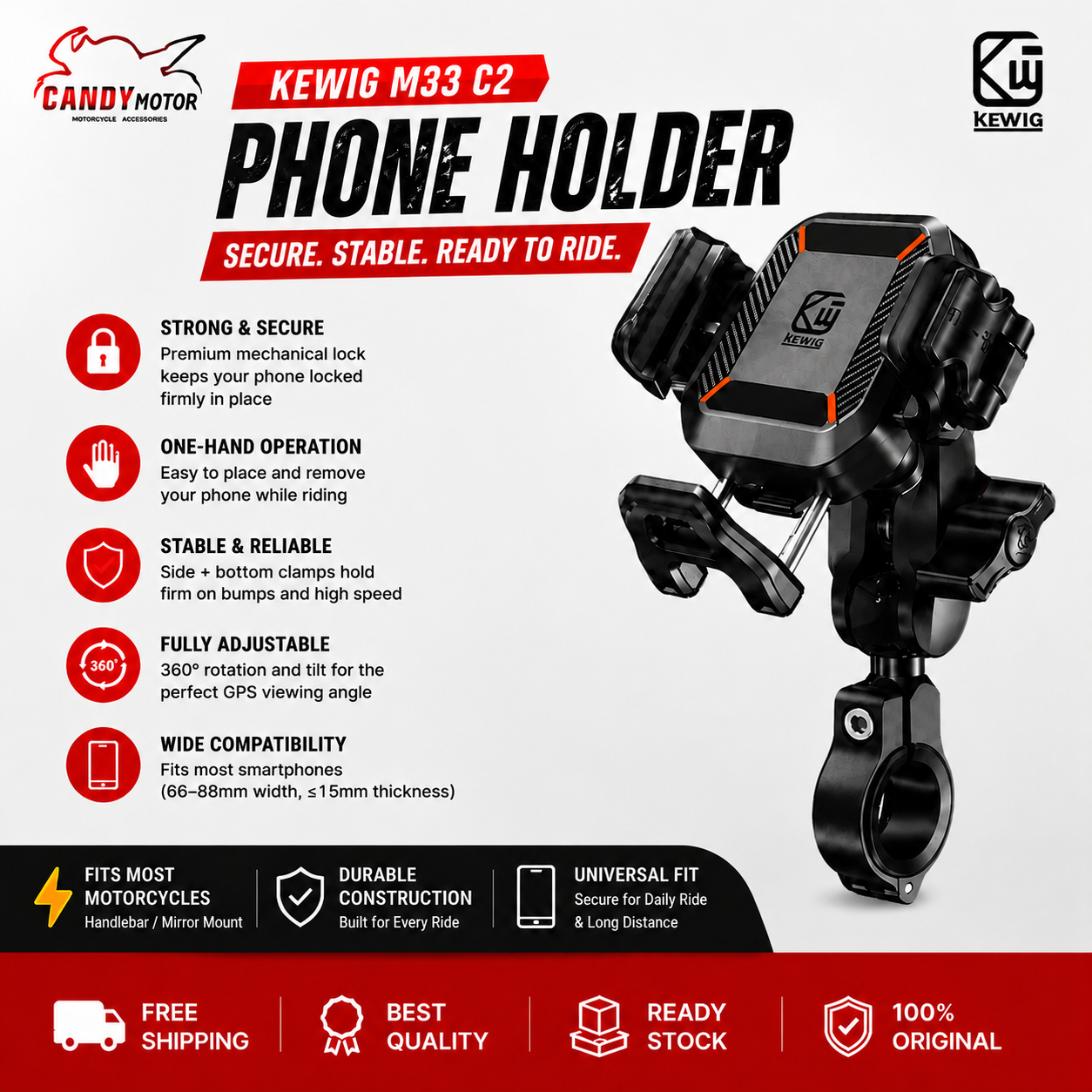 Kewig M33 C2 Motorcycle Phone Holder