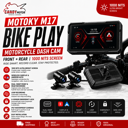 M17 Bike Play Motorcycle Dash Cam (Front + Rear) With 1000 Nits Screen