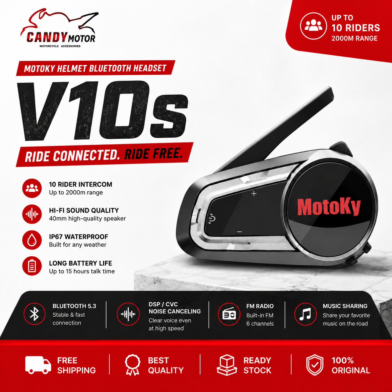 MotoKy Helmet V10s Bluetooth Headset
